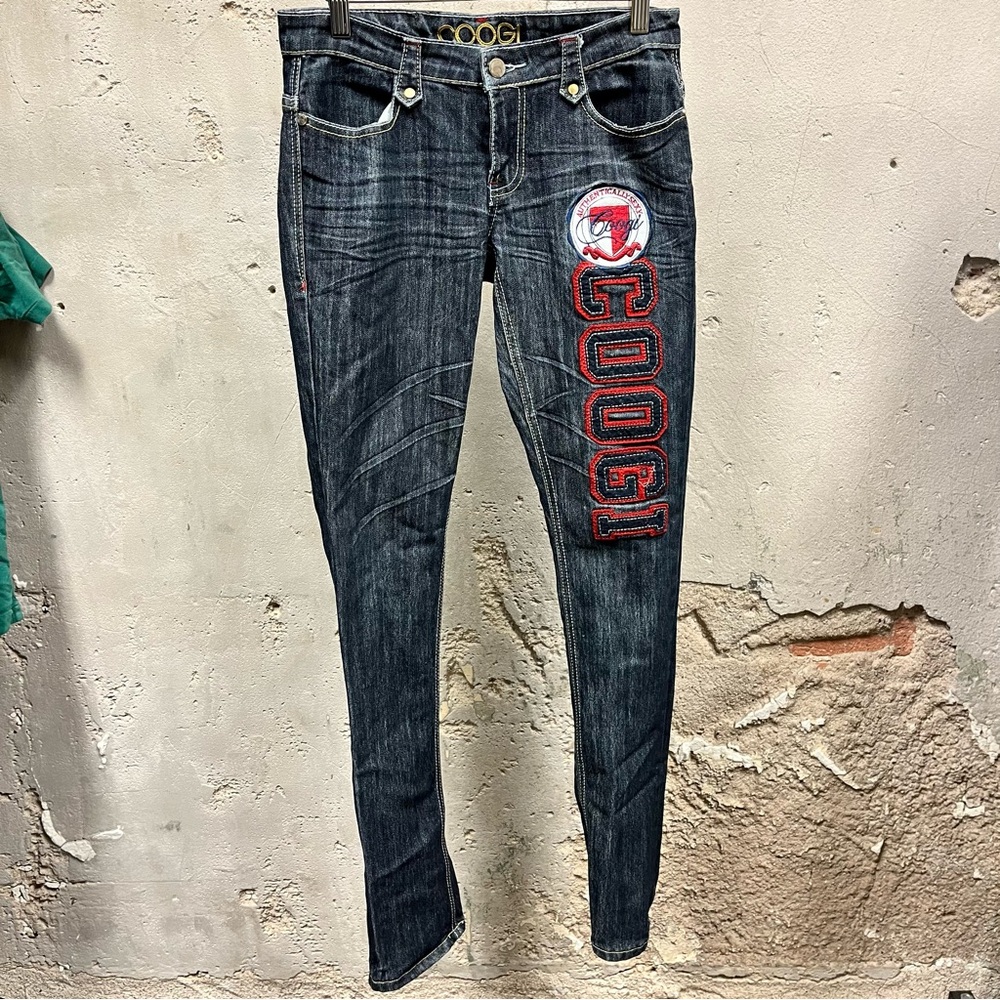 Coogi Women's Y2K Embroidered Low Rise Dark Wash Jeans Patch Logo 5/6 28 90s